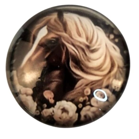 Set of 2 Horse Glass Cabochons 1 Inch Round, Floral Dome Craft Supply for Jewelr - Picture 2 of 5